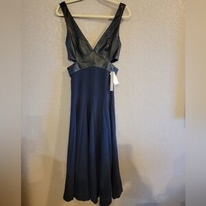 ANTHROPOLOGIE Faux Leather Cut-Out Sleeveless V-Neck A-LIne Midi Dress, Size 4